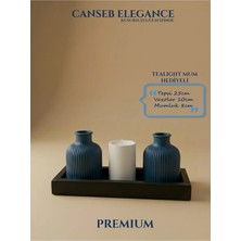 Canseb Elegance Premium - Kendinden Kokulu - Dörtlü Dekoratif Vazo ve Mumluk Set - El Işçiliği Boyama