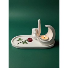 Canseb Elegance Gül Desenli Islami Ev Hediyesi Dekoratif Tevhid Eli Biblo ve Hilal Mumluk Seti (Tepsi 23CM & Objeler 12/10CM) (Tealight Mum Hediyeli)