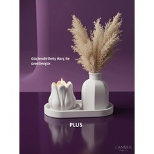 Canseb Elegance Üçlü Mumluk & Pampas Vazosu Dekoratif Obje Seti ( Tealight Mum Hediye )