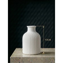 Canseb Elegance Mat Beyaz - Çizgili Pampas Vazosu - 10CM Boyunda - El Boyaması Işçilik