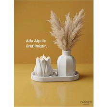 Canseb Elegance Üçlü Mumluk & Pampas Vazosu Dekoratif Obje Seti ( Tealight Mum Hediye )