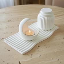 Canseb Elegance 3'lü Hilal Ay Mumluk ve Mücevher Saklama Kutusu (Tealight 5cm Mum Hediyeli) Premium Set