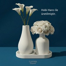 Canseb Elegance Üçlü Dekoratif Pampas Çiçek Vazosu Seti 13CM - 10CM - 17CM Tepsi