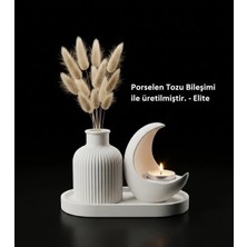 Canseb Elegance Özel Işçilik Hilal Mumluk & Pampas Vazosu Seti ( Tealight Mum Hediyeli )