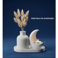 Canseb Elegance Özel Işçilik Hilal Mumluk & Pampas Vazosu Seti ( Tealight Mum Hediyeli )