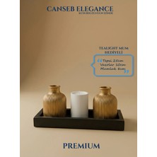 Canseb Elegance Premium - Kendinden Kokulu - Dörtlü Dekoratif Vazo ve Mumluk Set - El Işçiliği Boyama