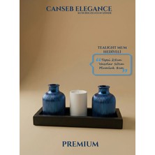 Canseb Elegance Premium - Kendinden Kokulu - Dörtlü Dekoratif Vazo ve Mumluk Set - El Işçiliği Boyama