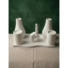 Canseb Elegance 6 Parça Islami Ev Dekorasyon - Tevhid Heykeli Mumluk Vazo Seti (El 12CM Vazolar 13CM Tepsi 24CM Mumluklar 10CM) - Mum Hediyeli