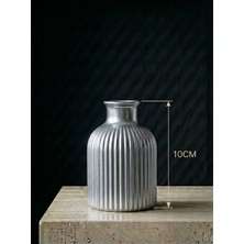 Canseb Elegance Premium - Krom Renk - 10CM Boyunda - Kendinden Kokulu - Çizgili Pampas Vazosu - El Boyaması Işçilik