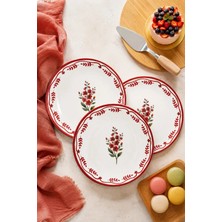 Grandora Kırmızı Çiçek Desenli Pasta Tabağı Seti (6'lı, 20 Cm) Tatlı Tabağı Kahvaltı Tabağı Ikram Tabağı Sunum Tabağı