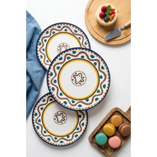 Grandora Nostaljik Motifli (6 Adet, 20 Cm) Renkli Pasta ve Tatlı Tabağı Seti