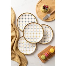 Grandora 6'lı Siyah Gold Geometrik Desenli 20 cm Pasta, Tatlı ve Sunum Tabağı Seti - Modern Şık Sunum Tabağı