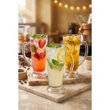 Grandora 3'lü Kulplu Cam Kupa & Soğuk Kahve, Latte, Smoothie, Meşrubat Bardak Seti (350 Ml) - Şeffaf Cam Içecek Sunum Bardağı