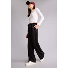 DeFacto Straight Fit Elastik Bağlamalı Bel Siyah Pantolon D6667AX26AU