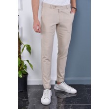 Bürke Erkek Krem  Renk Italyan Kesim Slimfit Kumaş Pantolon