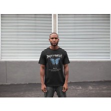 Velmora Fashion Bisiklet Yaka Baskılı Oversize T-Shirt - Siyah -