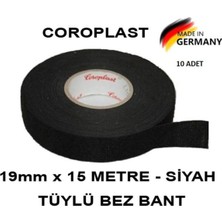 Coroplast 10 Adet Bez Bant Tüylü Yanmaz Kumaş Kablo Sarma Bantı 19MM 15MT