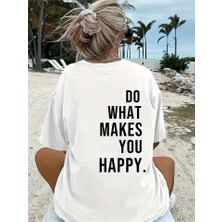 Tarz Yeri Do What Makes You Happy   Linemen Oversize Baskılı T-shirt - Beyaz -