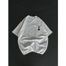 Tarz Yeri Bisiklet Yaka Baskılı Oversize T-Shirt - Beyaz -