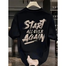Tarz Yeri 20/1 Penye Compack Start All Over Baskılı Oversize Bisiklet Yaka Kısa Kol T-shirt - Siyah -