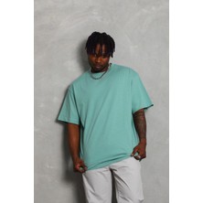 Tarz Yeri Oversize Düz Bisiklet Yaka T-Shirt - Mint Yeşili -