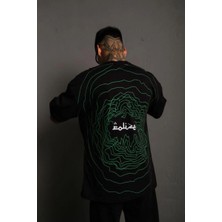 Tarz Yeri Bisiklet Yakalı Sırt Baskılı Oversize T-Shirt - Siyah -