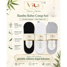 Akyol Vıla Bambu Kadın Babet Çorap Dikişsiz Görünmez Kaydırmaz Topuk Silikonlu 6'lı