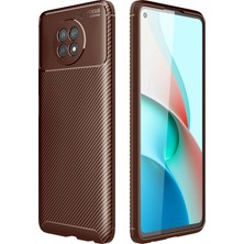 İ She Redmi Note 9 5g Kılıf Esnek Karbon Desenli Şık Nomad Premium Silikon Kapak-Kahve