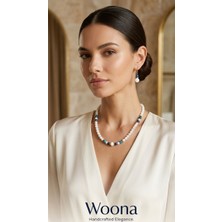 Woona Sedef Taşı & Apatit Taşı & Lapis Lazuli Taşı Premium Aa Kalite Doğal Taş El Yapımı Kolye Küpe Set