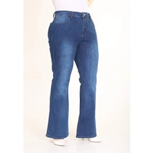 E Collection Ispanyol Paça Likralı Büyük Beden Jeans Pantolon