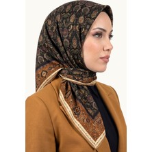 Hadiora Kadın Taba Kahverengi Etnik Çiçek ve Şal Motifli Organik Pamuk Soft Eşarp