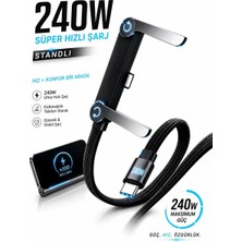 GUNKES 240W Ultra Hızlı Type-C Şarj Data Kablosu Katlanabilir Standlı Ergonomik Tasarım 1.5m Örgülü