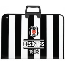 Beşiktaş Lisanslı Çubuklu Amblem Baskılı Proje Çantası - Askılı Fermuarlı Resim Çantası 35x50 cm
