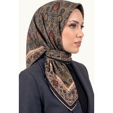 Hadiora Kadın Gri Sarı Etnik Çiçek ve Şal Motifli Organik Pamuk Soft Eşarp