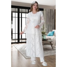 Mecit Pijama Mecit 6000 Ekru Dantel Sabahlıklı Lohusa Pijama Takımı