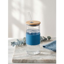 Tohana Bambu Kapaklı Cam Pipetli Kupa 400 Ml 1 Adet Gri