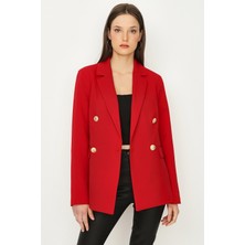 Select Moda Kadın Kırmızı Düğmeli Blazer Ceket %85 Polyester %15 Elastane Konforlu Tasarım