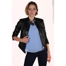 Woog Cristina Model Kadın Siyah Hakiki Deri Ceket