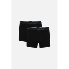 Kom Pamuklu Erkek Boxer 2 Li Set Düz Paça Logo Baskılı Bel Lastiği ile Rahat Kullanım