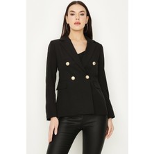 Select Kadın Blazer Ceket Siyah Düğmeli %100 Pamuk Konforlu Tasarım 34