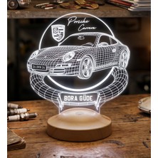 Sevgilambası Porsche 911 Carrera Kişiye Özel 3D LED Lamba, Porsche Sevene Hediye, Klasik Spor Araba Tutkununa Isimli Masa Lambası