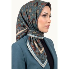 Hadiora Kadın Mavi Etnik Çiçek ve Şal Motifli Organik Pamuk Soft Eşarp