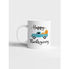Kupa Bardak Fabrikası Happy Thanks Giving Temalı Baskılı Beyaz Porselen Kupa Bardak