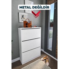 Bofigo Düşer Kapak Ayakkabılık Kayar Raflı Ayakkabılık 3 Bölmeli Ayakkabılık Melek Beyaz