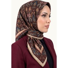 Hadiora Kadın Kahverengi Etnik Çiçek ve Şal Motifli Organik Pamuk Soft Eşarp