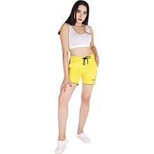 Fore Sport Kadın Sarı Şeritli Fileto Cep Ayrıntılı Parlak Şort