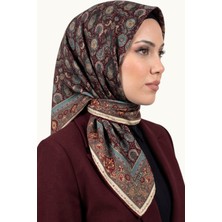 Hadiora Kadın Bordo Etnik Çiçek ve Şal Motifli Organik Pamuk Soft Eşarp