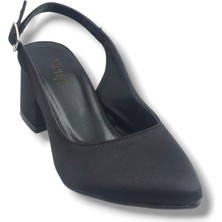 Mengi 694-26 Saten Arkası Açık Kalın Topuk Kadın Ayakkabı(6cm)