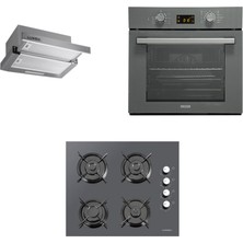Luxell Metalik Gri Cam Ankastre Set