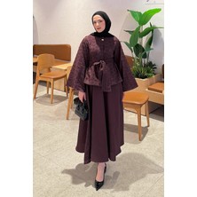 Lamelif Kuşak Detaylı Bluz-Etek Takım Mürdüm